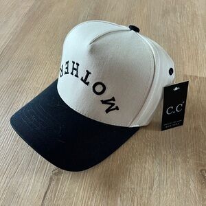 C.C Two-Tone 'MOTHER' Baseball Cap in Cream and Black